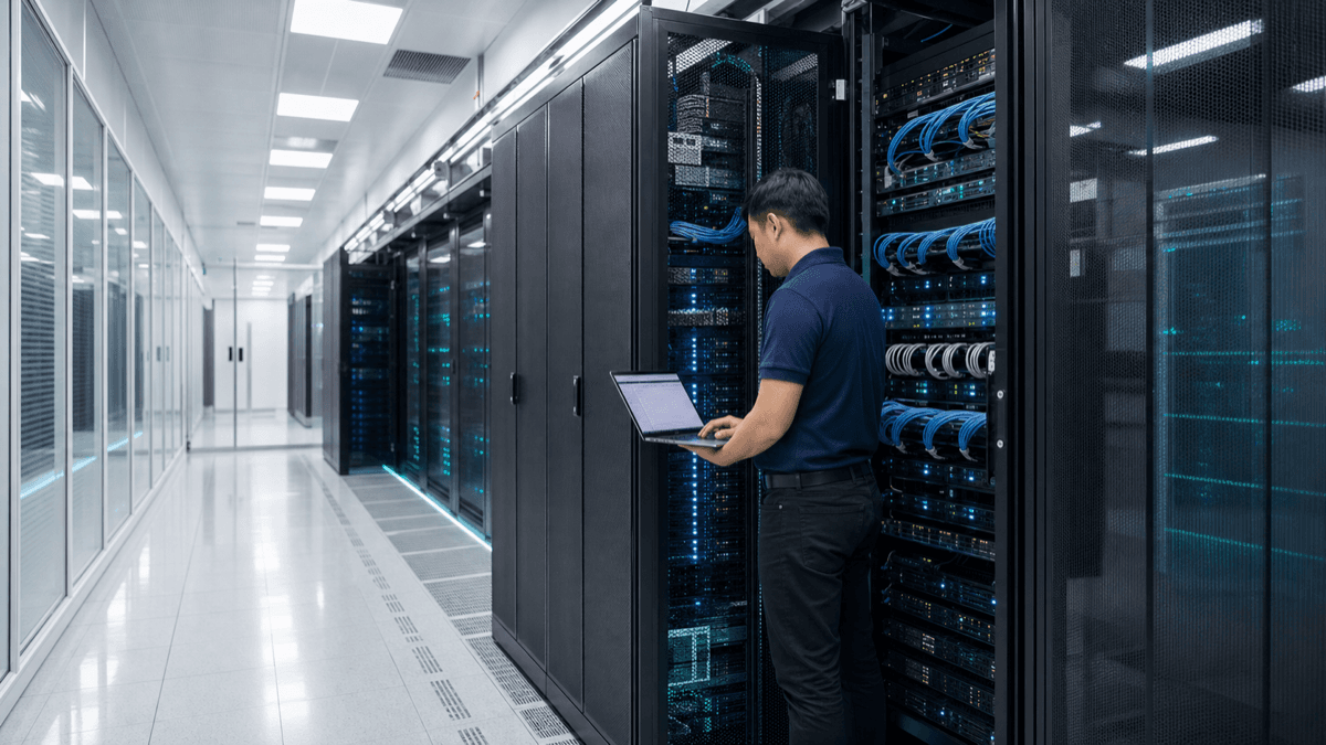 Technician working in a Mandalay cloud datacenter